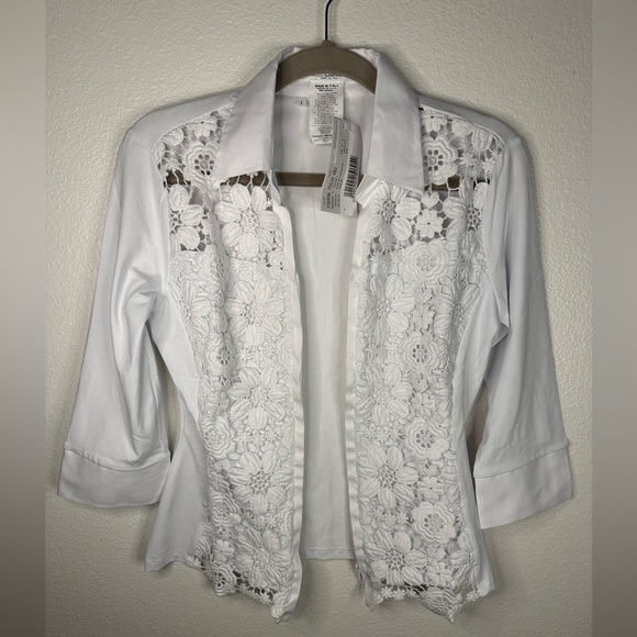 NaraCamicie | Italian Made White Zip Up 3/4 Sleeve Blouse - Picture 2 of 11